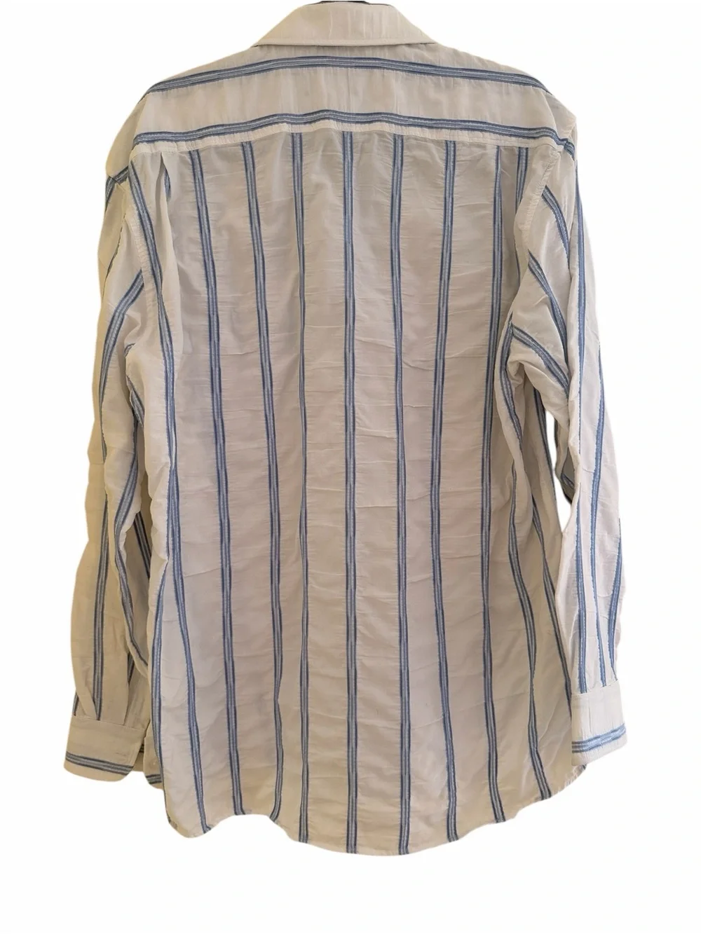 Haupt  White and Blue Stripe Textured Cotton Button-Up Shirt L